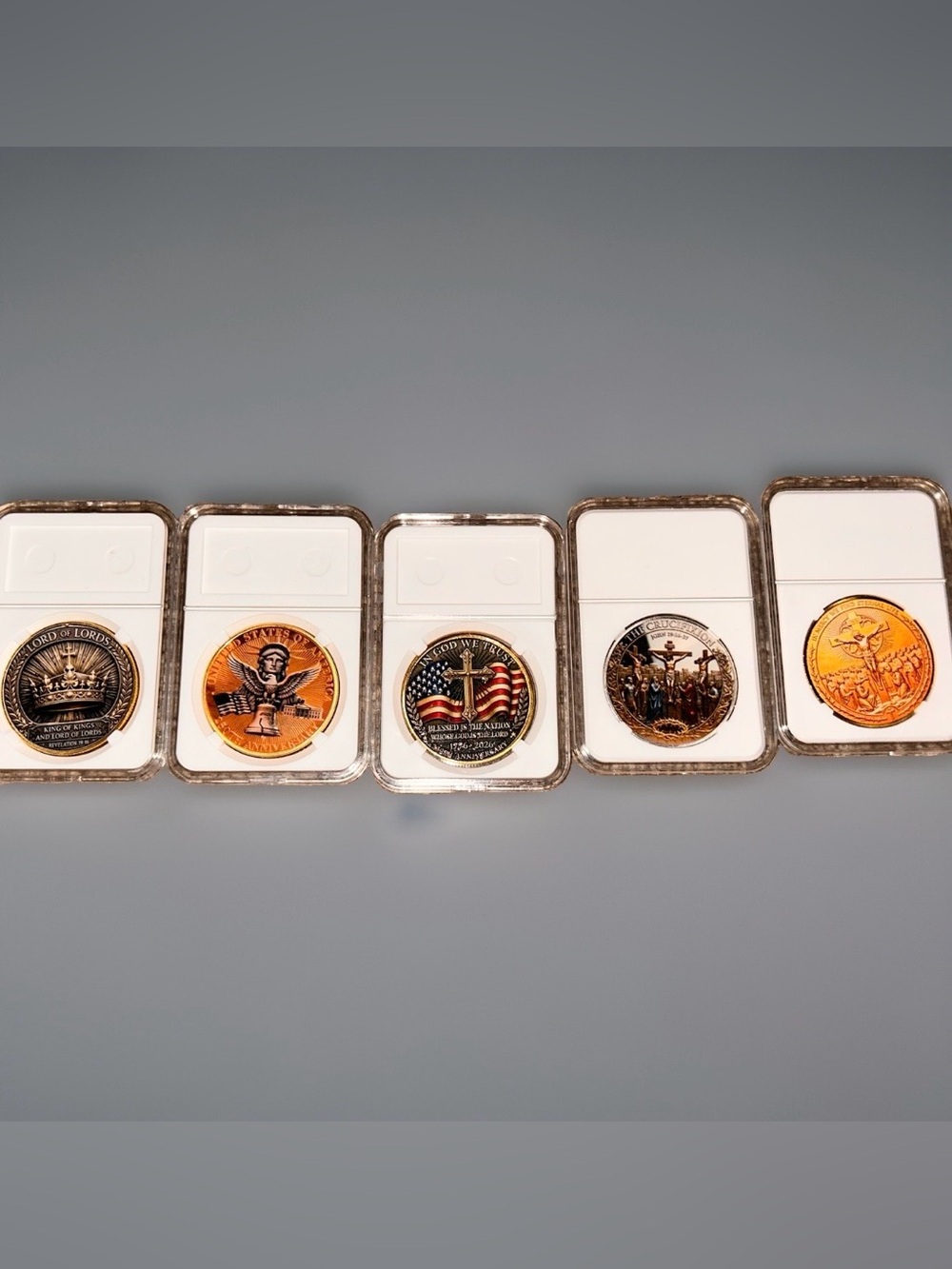 Patriotic Commemorative Coin Sculpture and The Crucifixion set. Beautiful Coins